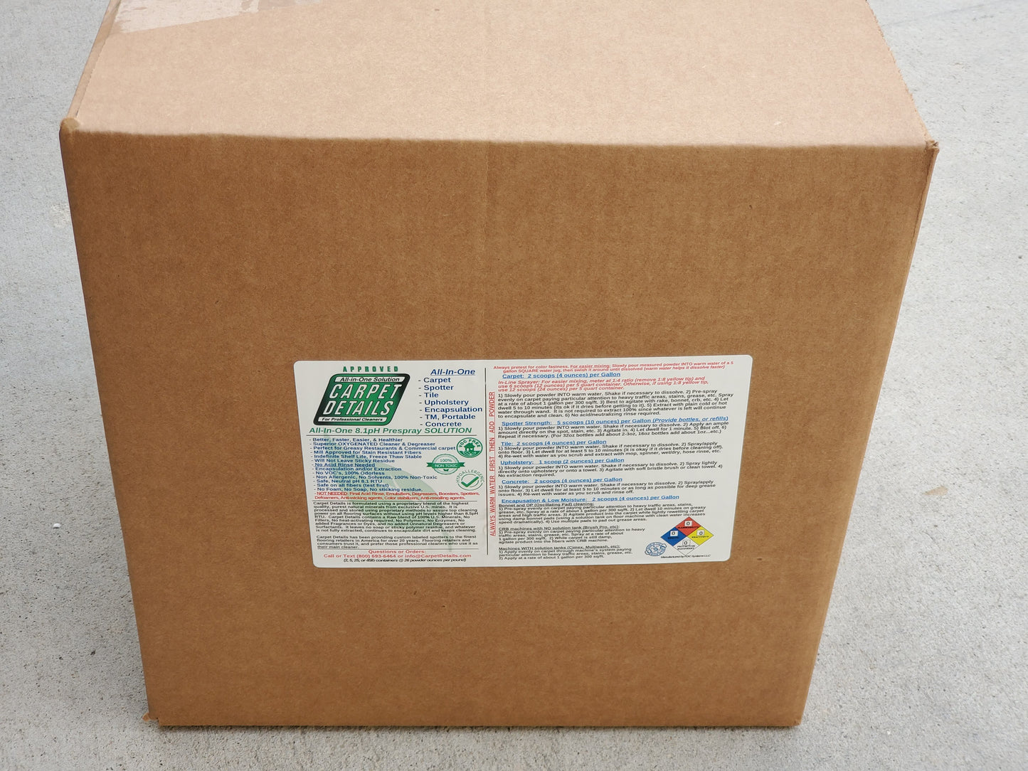 45 lb (Shipping NOT included) box of Professional Carpet Details All in One Prespray