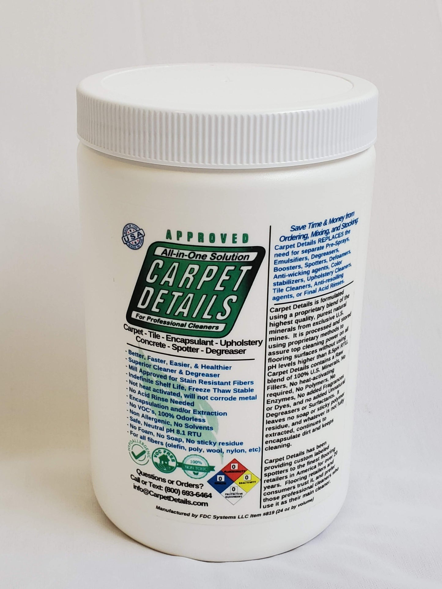 1 lb (FREE SHIPPING) 26oz container Professional Carpet Details All in One Prespray