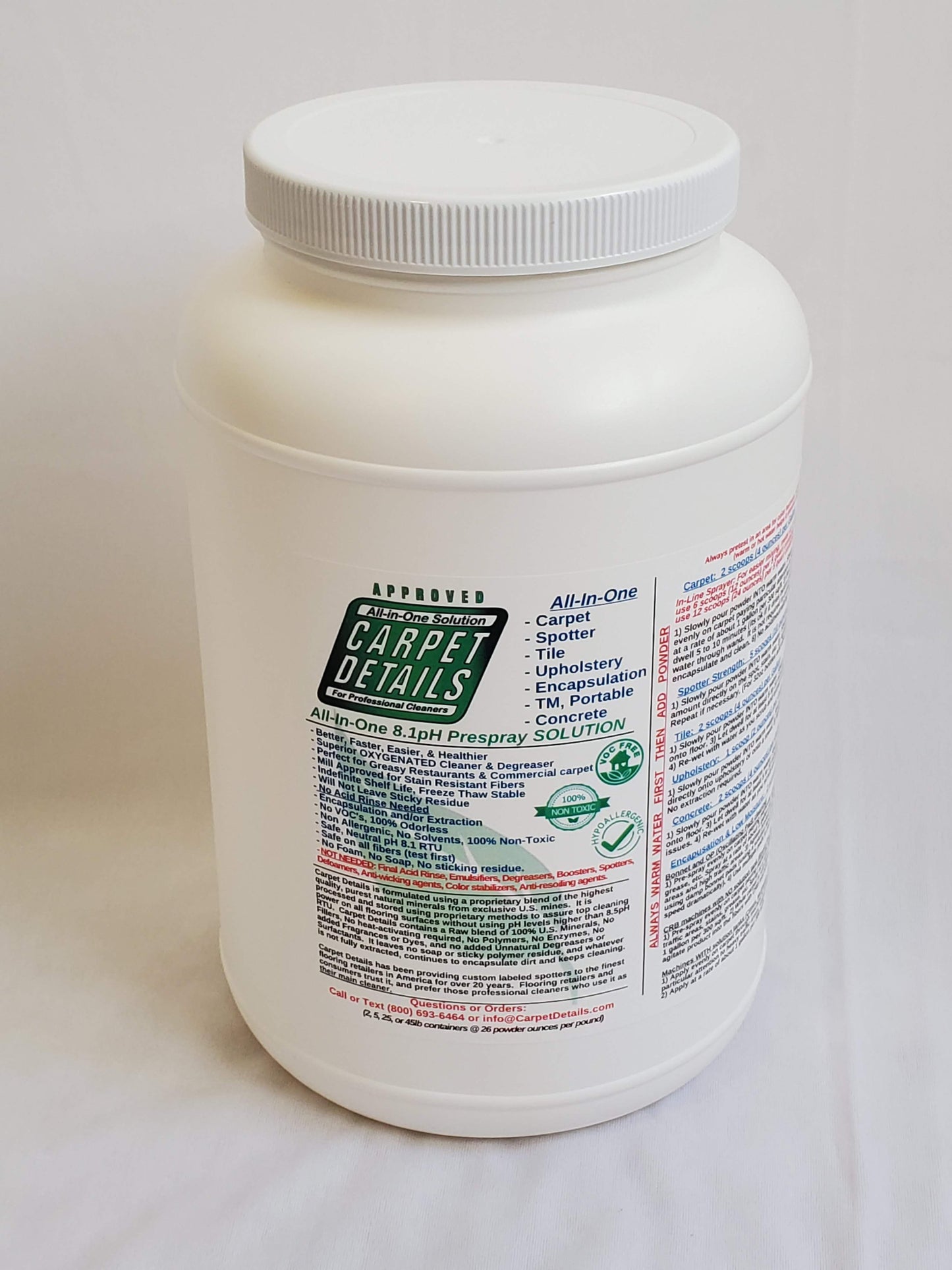 5lb (FREE SHIPPING) 1 Gal container of Professional Carpet Details All in One Prespray